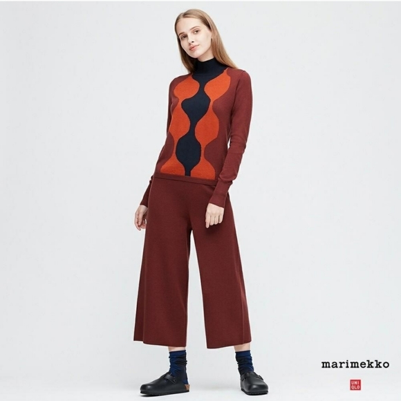 Marimekko Uniqlo wool blend heavy culottes wide leg pants high rise rust copper - Picture 1 of 9
